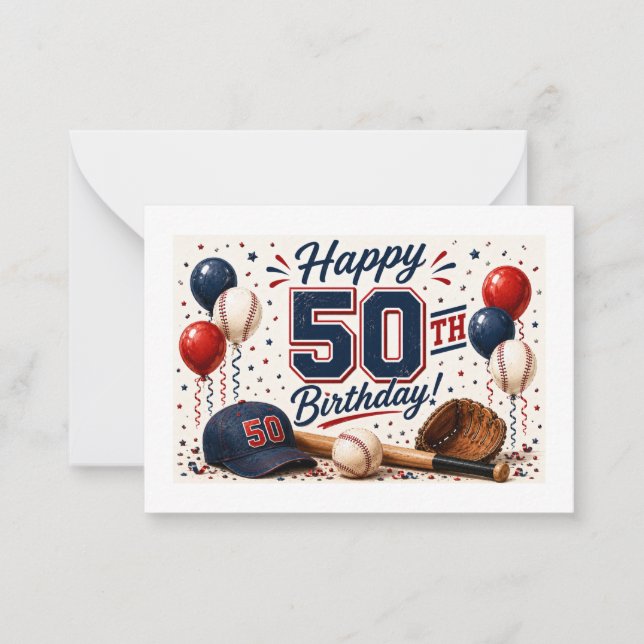Tarjeta Pequeña Cumpleaños 50 de béisbol  (Anverso)