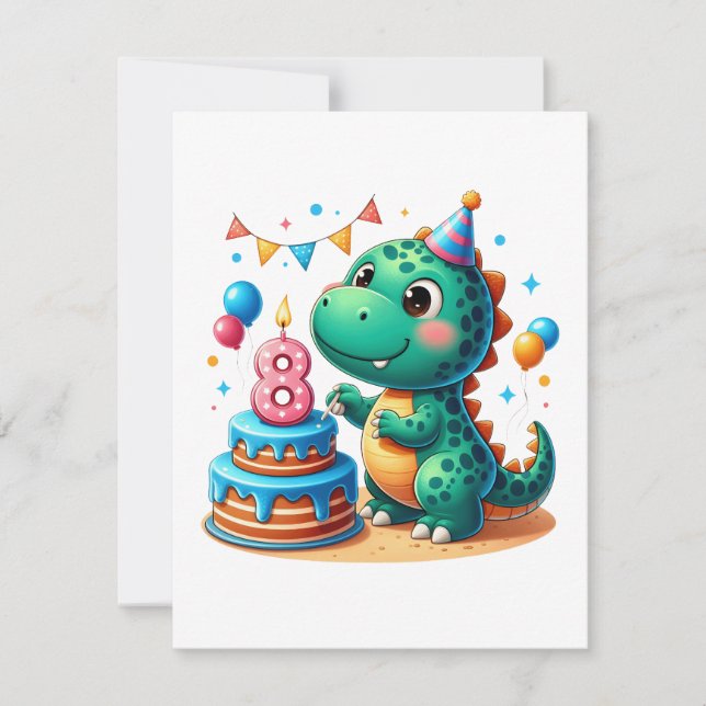 Tarjeta Pequeña Cumpleaños 8 de Dino (Anverso)
