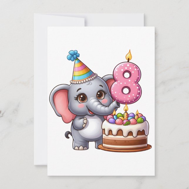 Tarjeta Pequeña Cumpleaños 8 de elefante lindo (Anverso)