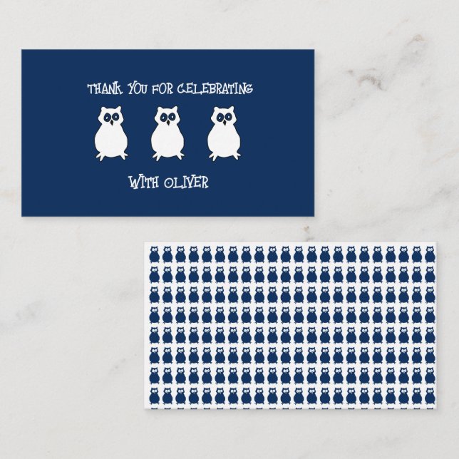 Tarjeta Pequeña Cumpleaños de búho azul marino  (Anverso / Reverso)