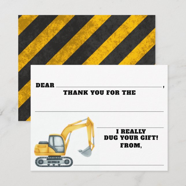 Tarjeta Pequeña Cumpleaños de Construcción Rellenar los Espacios e (Anverso / Reverso)