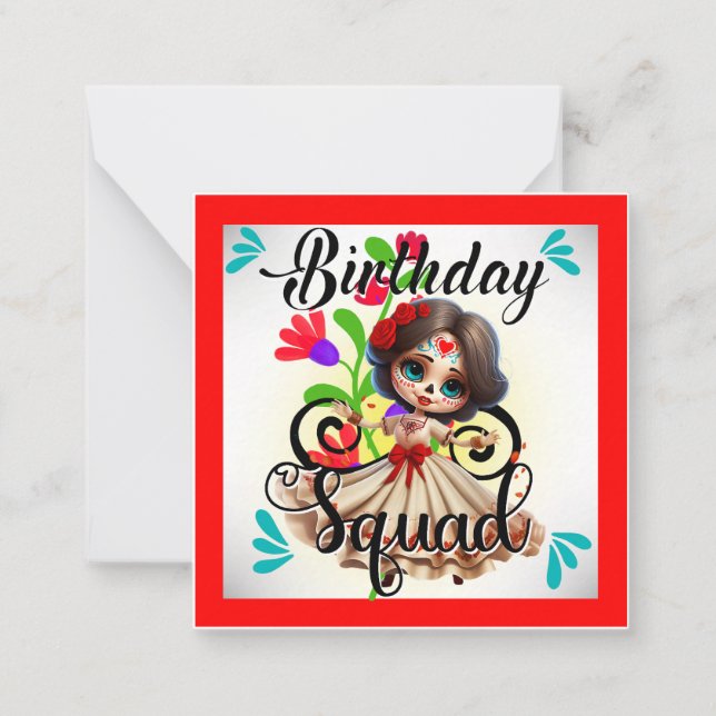 Tarjeta Pequeña Cumpleaños de Cute Sugar Skull (Anverso)