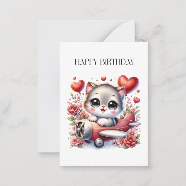 Tarjeta Pequeña Cumpleaños de Kitten Pilot (Anverso)