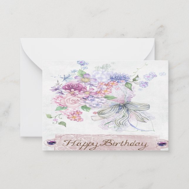 Tarjeta Pequeña Cumpleaños de la acuarela floral (Anverso)