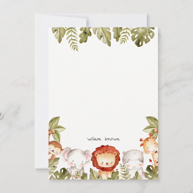 Tarjeta Pequeña Cumpleaños de niños con animales salvajes tropical (Anverso)