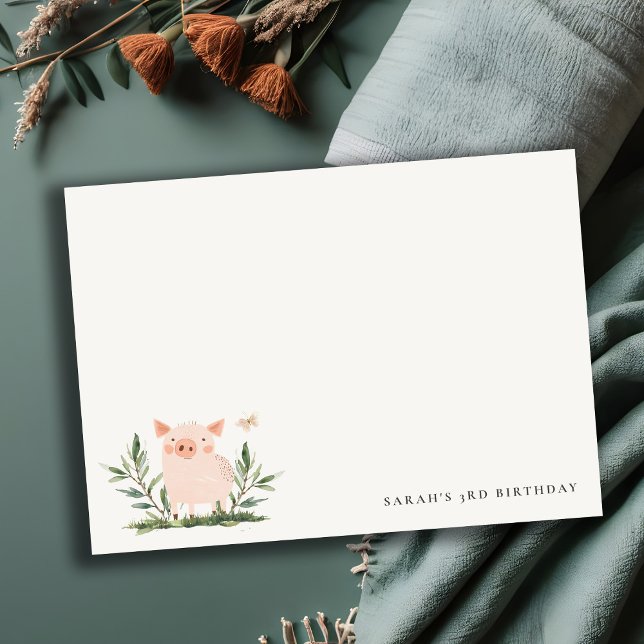 Tarjeta Pequeña Cumpleaños de niños mariposa follaje cerdito lindo (Subido por el creador)