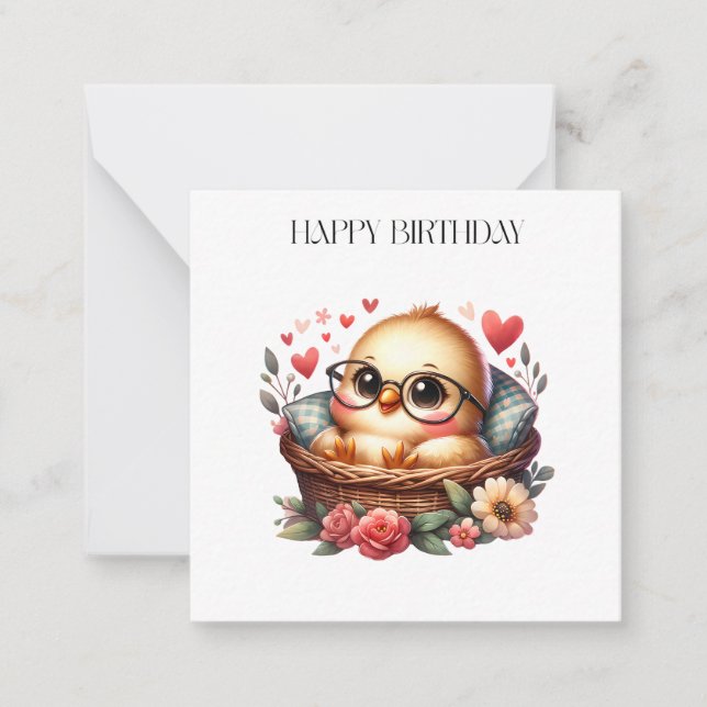 Tarjeta Pequeña Cumpleaños de Pollita Inteligente (Anverso)