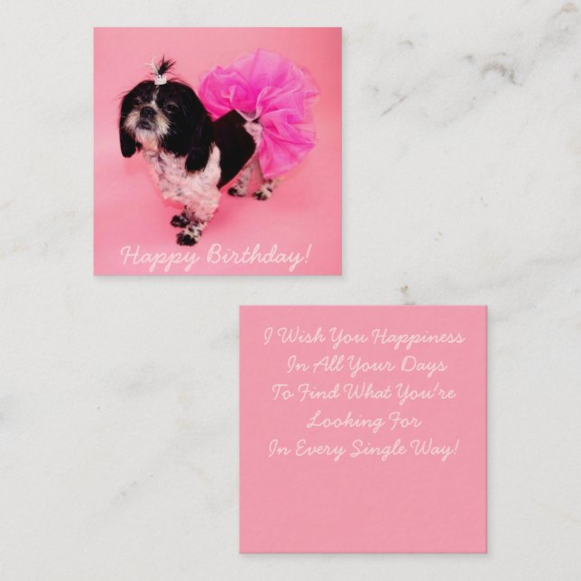 Tarjeta Pequeña Cumpleaños de Shih Tzu (Anverso / Reverso)