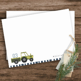 Tarjeta Pequeña Cumpleaños de Tractor de Granja Azul Verde Lindo p
