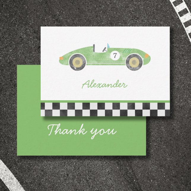 Tarjeta Pequeña cumpleaños del coche de carrera verde (Subido por el creador)