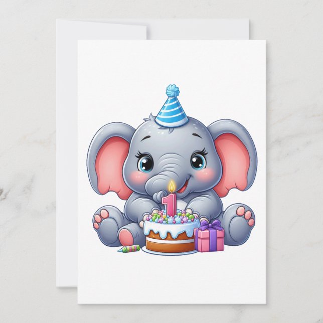 Tarjeta Pequeña Cumpleaños del elefante bebé 1 (Anverso)