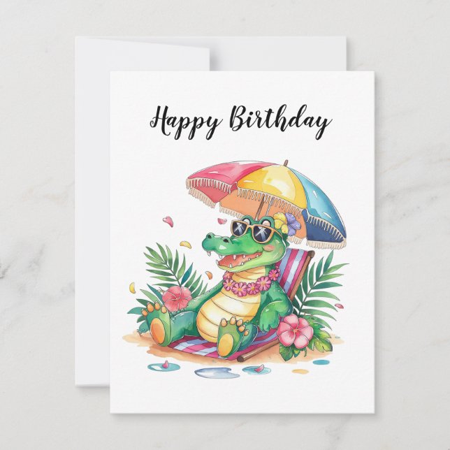 Tarjeta Pequeña Cumpleaños del Gator Relajante del Chill Tropical (Anverso)