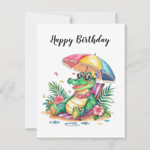 Tarjeta Pequeña Cumpleaños del Gator Relajante del Chill Tropical