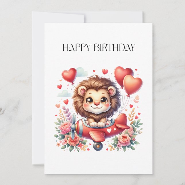 Tarjeta Pequeña Cumpleaños del León Volador (Anverso)