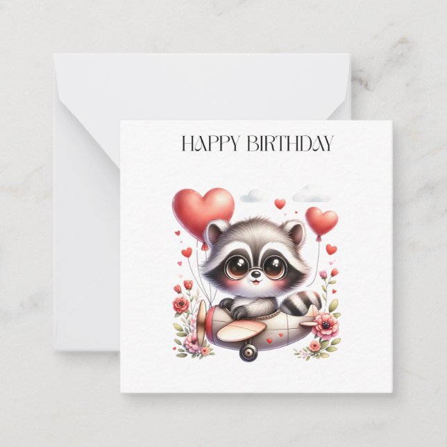Tarjeta Pequeña Cumpleaños del piloto mapache (Anverso)