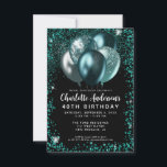 Tarjeta Pequeña Cumpleaños del Purpurina negro verde presupuestal<br><div class="desc">Moderno Glam Verde azulado Verde Negro Purpurina Esparkle Balón Elegante Elegante Invitación de cumpleaños</div>