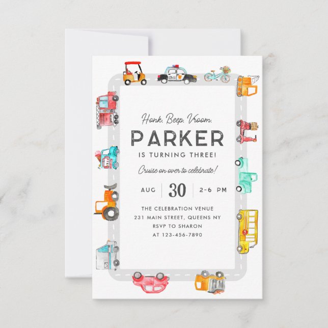 Tarjeta Pequeña Cumpleaños del Transporte de Niños de la Calle de  (Anverso)