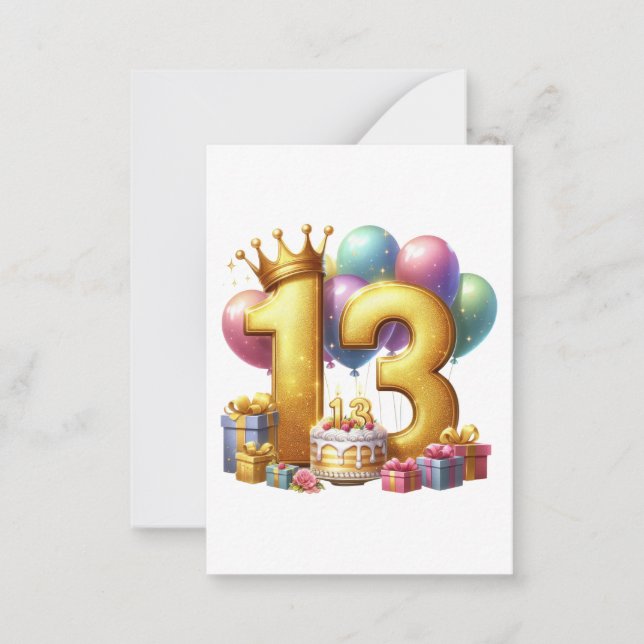 Tarjeta Pequeña Cumpleaños dorado 13 (Anverso)