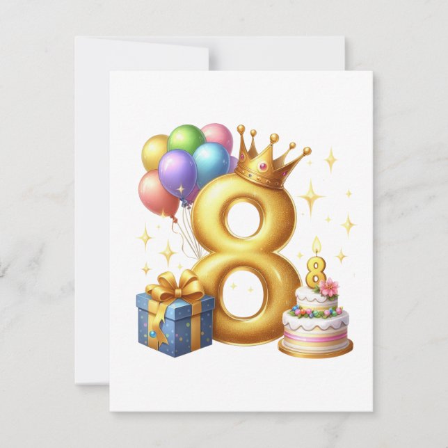 Tarjeta Pequeña Cumpleaños dorado número 8 (Anverso)