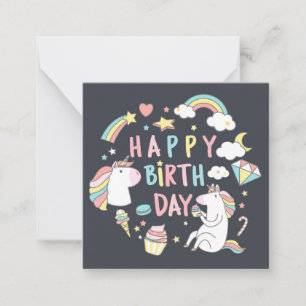 Tarjeta Pequeña Cumpleaños Feliz de Unicornio
