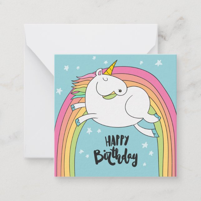 Tarjeta Pequeña Cumpleaños Feliz de Unicornio (Anverso)