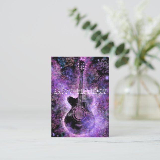Tarjeta Pequeña Cumpleaños feliz - Música de guitarra romántica -  (Anverso de pie)