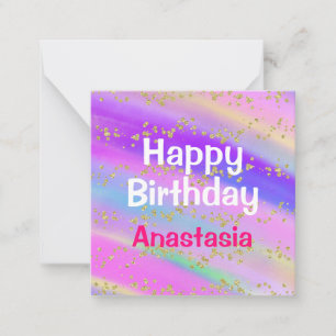 Tarjeta Pequeña Cumpleaños Feliz Unicornio Dorado Brillante Colori