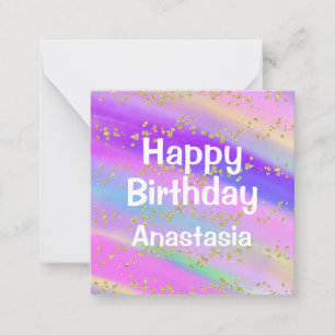 Tarjeta Pequeña Cumpleaños Feliz Unicornio Dorado Brillante Femeni