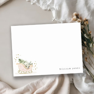 Tarjeta Pequeña Cumpleaños Lindo Rubor Dorado Trineo de Invierno p