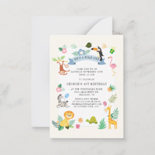 Tarjeta Pequeña Cumpleaños número 1 de Wild One Jungle Safari Anim
