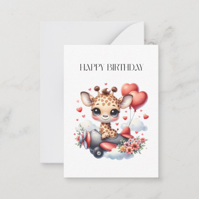 Tarjeta Pequeña Cumpleaños piloto jirafa (Anverso)