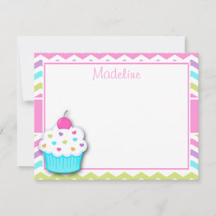 Tarjeta Pequeña Cupakes Gracias Nota, Cupcake Stationery