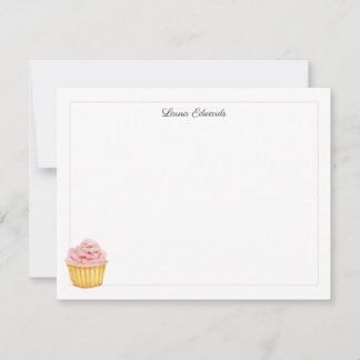 Tarjeta Pequeña Cupcake Personalizado Rosa Acuarela
