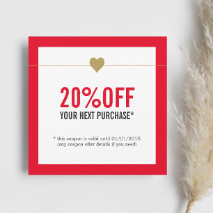 Tarjeta Pequeña Cupón elegante de salón de belleza rojo blanco