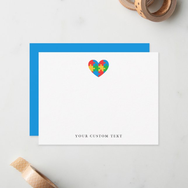 Tarjeta Pequeña Custom Autism Puzzle Heart Note Card (Anverso/Reverso In Situ)