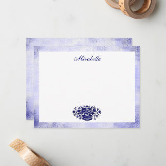 Tarjeta Pequeña Custom Blue White Floral Rustic Blue 4.25x5.5 Flat