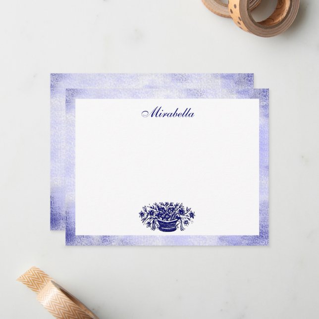 Tarjeta Pequeña Custom Blue White Floral Rustic Blue 4.25x5.5 Flat (Anverso/Reverso In Situ)