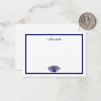 Tarjeta Pequeña Custom Blue White Flowers Blue Border 3.5x2.5