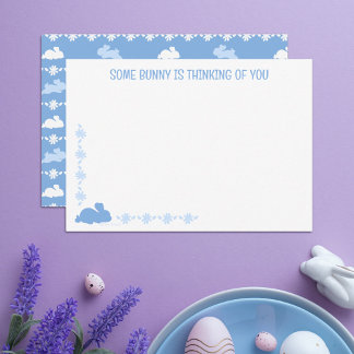 Tarjeta Pequeña Custom Cute Bunny Daisy Blue Easter Note Card
