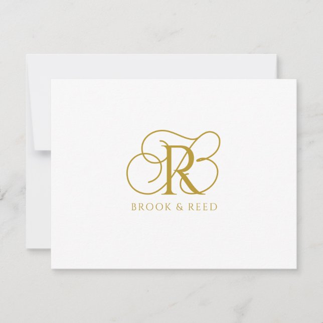 Tarjeta Pequeña Custom Gold Monogram Initials Couple Names (Anverso)