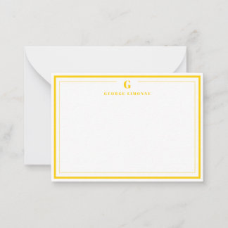 Tarjeta Pequeña Custom Monogram Mustard Yellow Border Stationery 