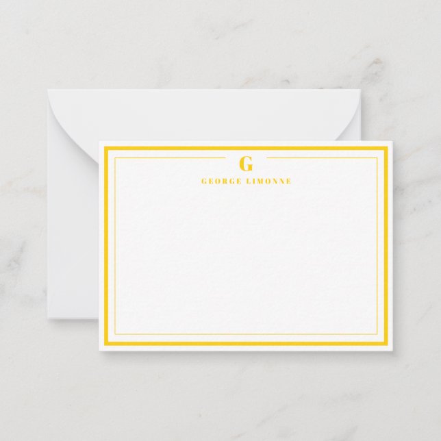 Tarjeta Pequeña Custom Monogram Mustard Yellow Border Stationery  (Anverso)