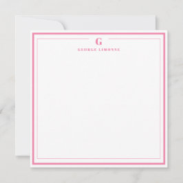 Tarjeta Pequeña Custom Monogram Pink Border Stationery 