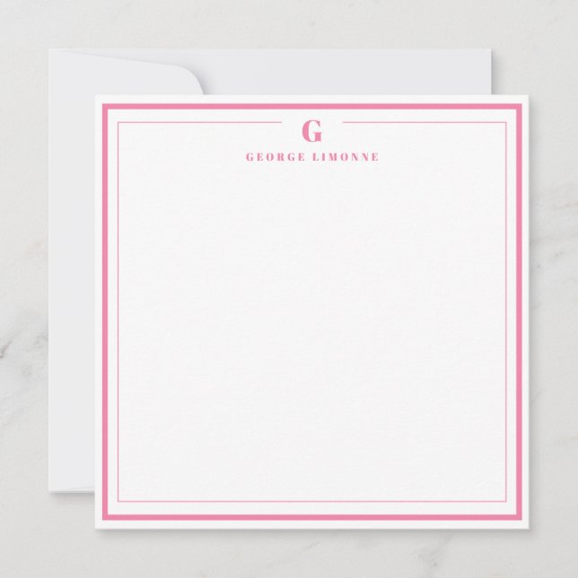 Tarjeta Pequeña Custom Monogram Pink Border Stationery  (Anverso)