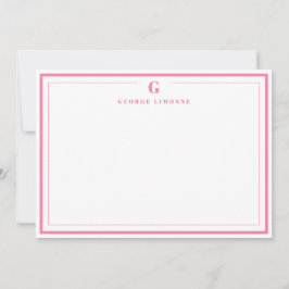 Tarjeta Pequeña Custom Monogram Pink Border Stationery 
