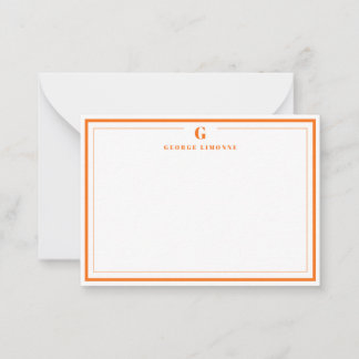 Tarjeta Pequeña Custom Monogram Pumpkin Orange Border Stationery 