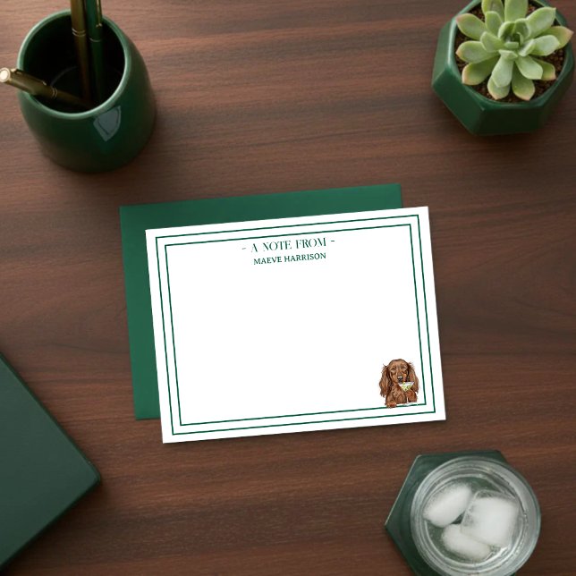 Tarjeta Pequeña Custom Name Hand Drawn Dachshund Martini Flat (Gift custom stationery to the dog lover in your life!)