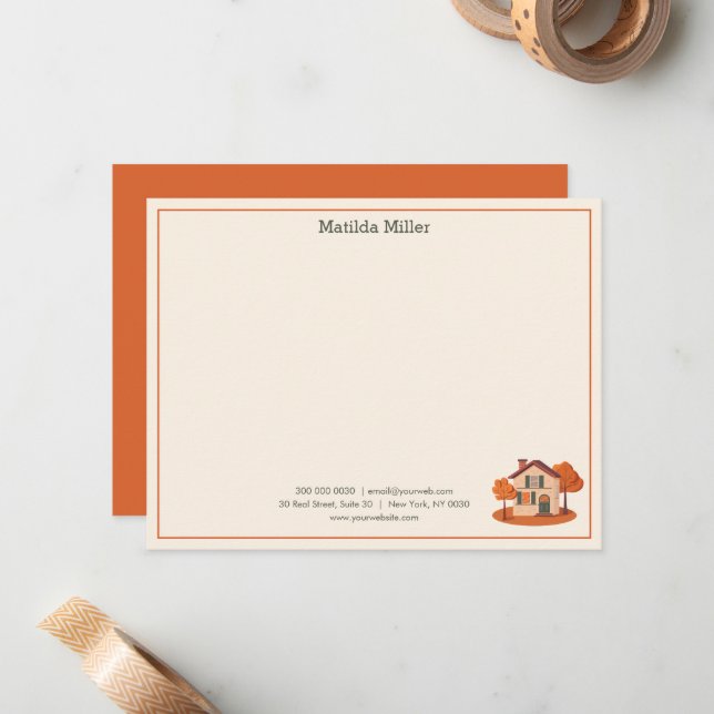 Tarjeta Pequeña Custom Real Estate Autumn House Note Card (Anverso/Reverso In Situ)