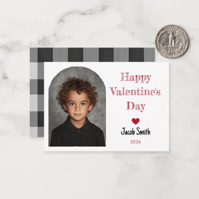 Tarjeta Pequeña Custom Valentine's Day School Photo Boy Simple (Anverso/Reverso In Situ)