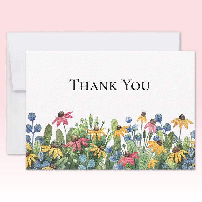 Tarjeta Pequeña Custom Watercolor Wildflowers Thank You Flat (Subido por el creador)